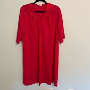 VTG Vassarette Nightgown Hot Pink Button Up Women’s L 3/4 Sleeve Silky Nylon